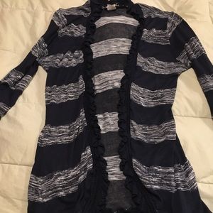 Wet Seal ruffled Striped open front cardigan